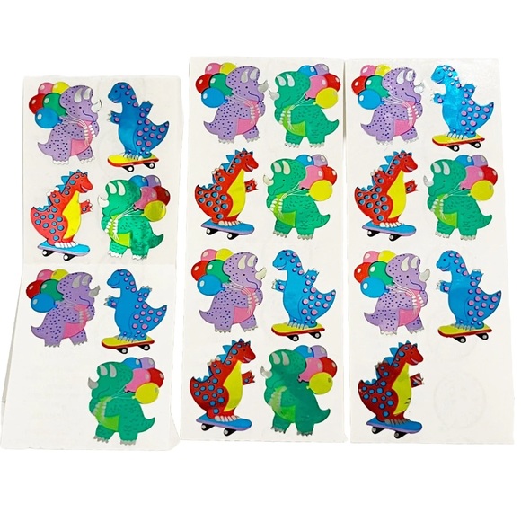 Vintage Sandylion Stickers Shiny Dinosaurs Balloons Skateboard Blue Purple Green - Picture 1 of 7